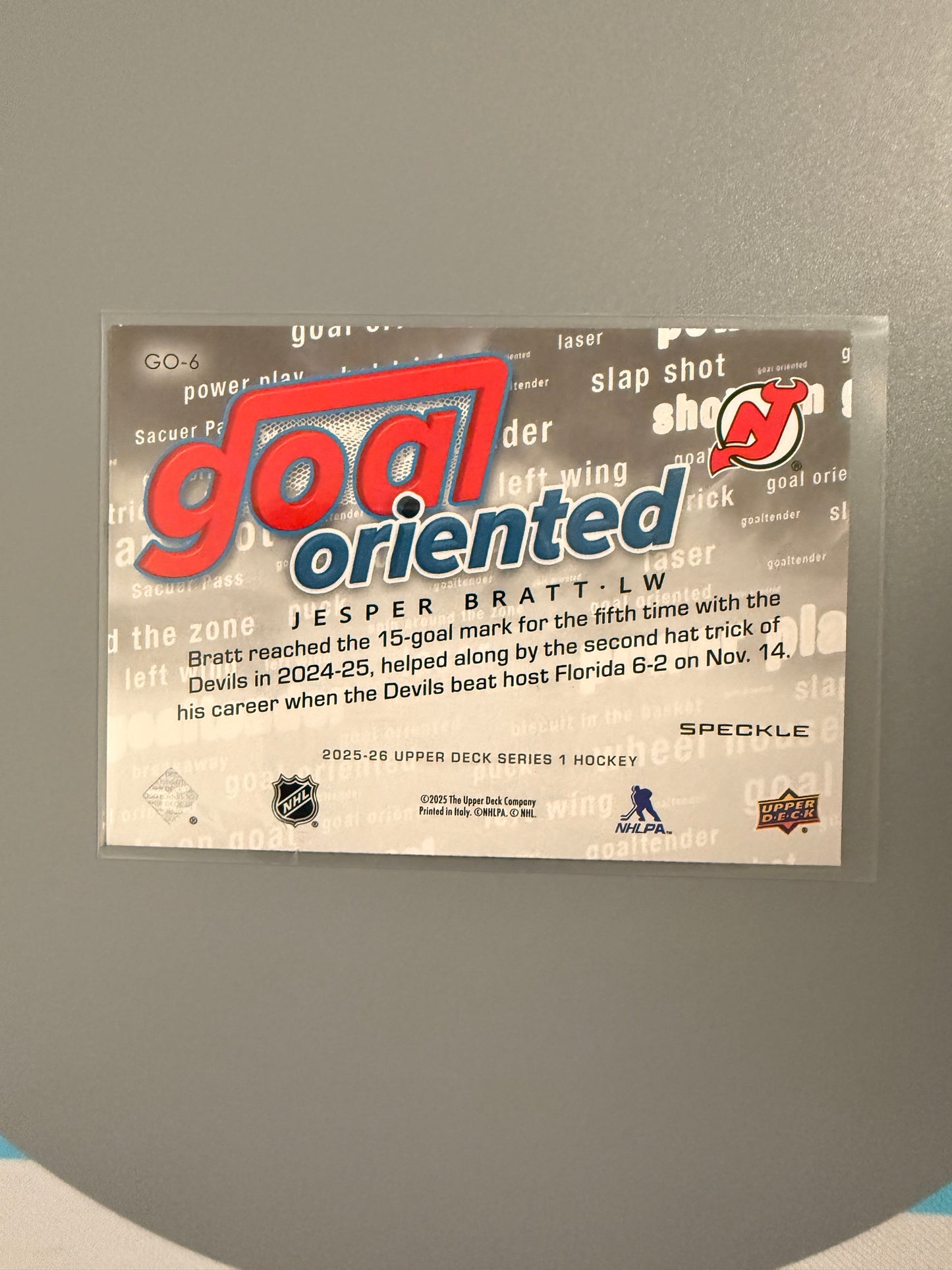 2025-26 Series One Goal Oriented Speckled Variant Jesper Bratt GO-6 Devils