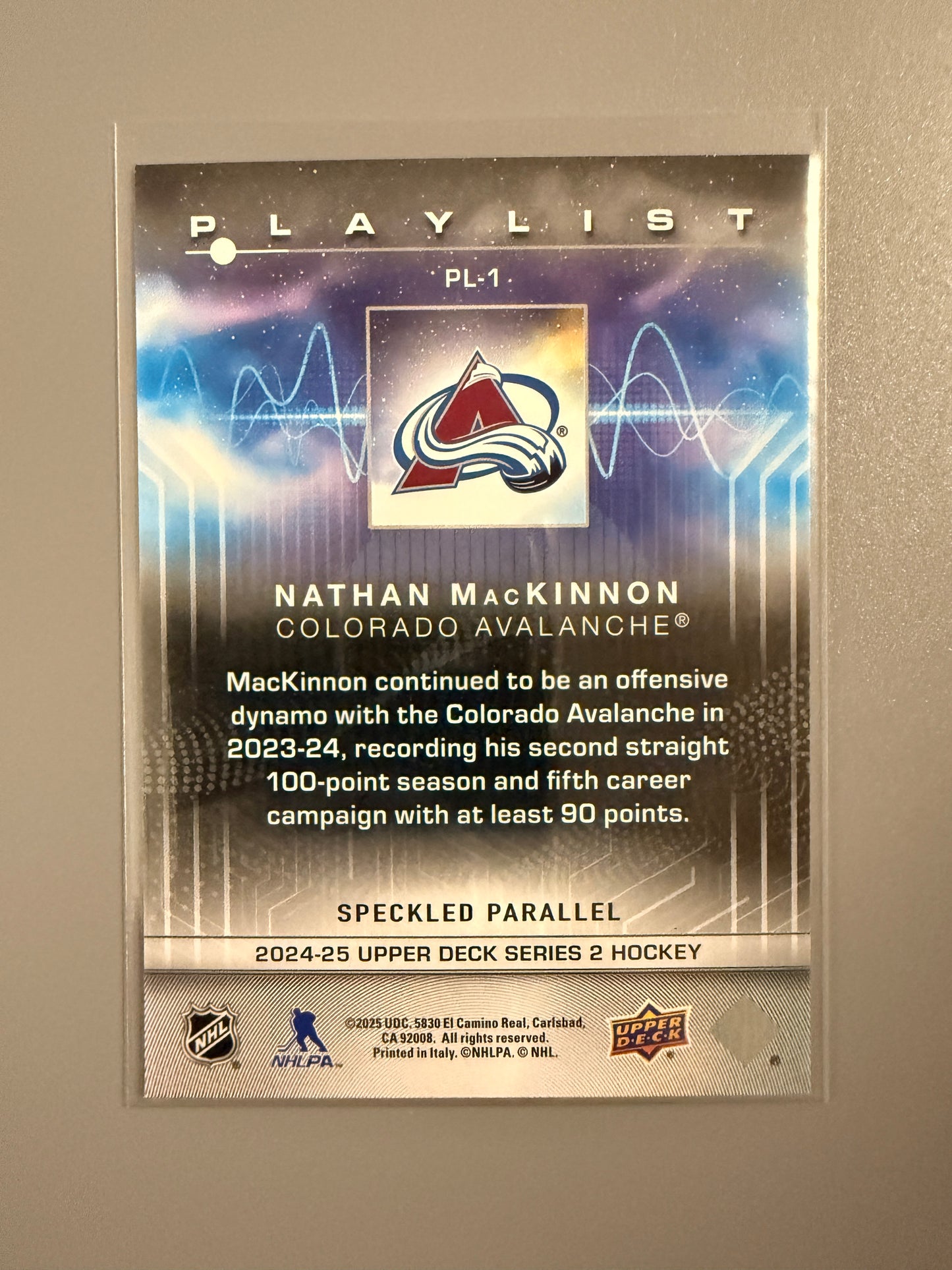2024-25 Series Two Playlist Speckled Variant Nathan MacKinnon PL-1 Avalanche