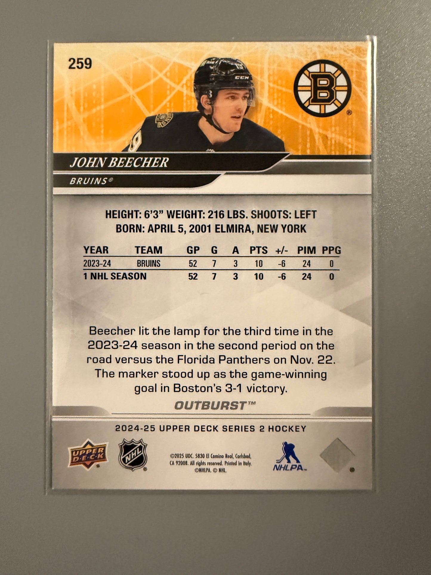 2024-25 Series Two Outburst John Beecher 259 Bruins