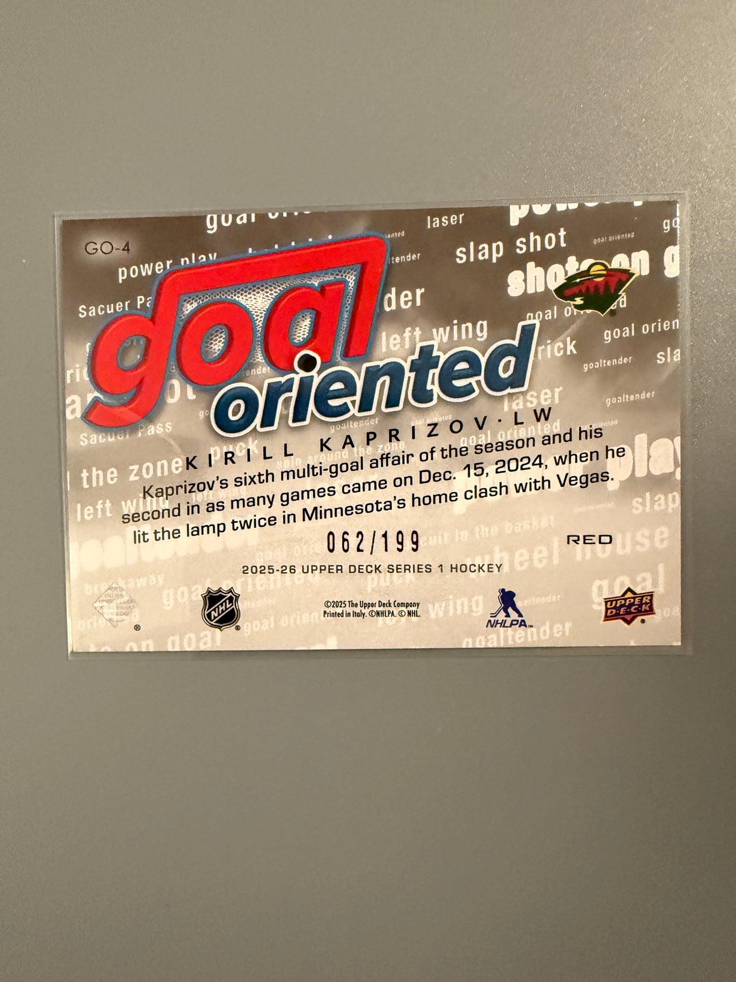 2025-26 Series One Goal Oriented Red Kirill Kaprizov 62/199 GO-4 Wild