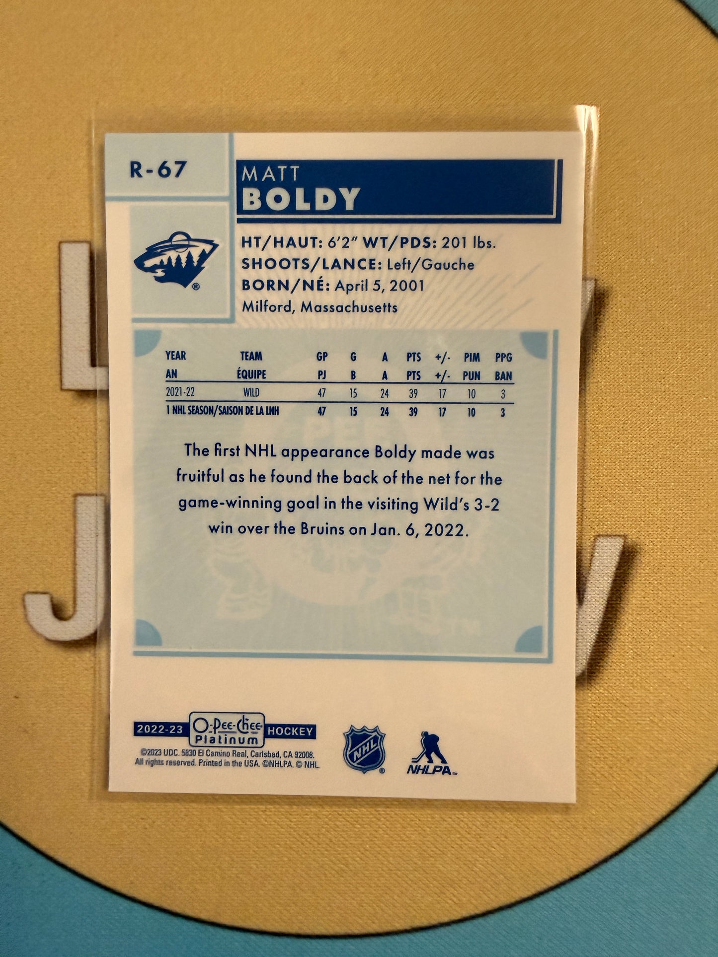 2022-23 O-Pee-Chee Platinum Matt Boldy Rainbow Rookie Minnesota Wild