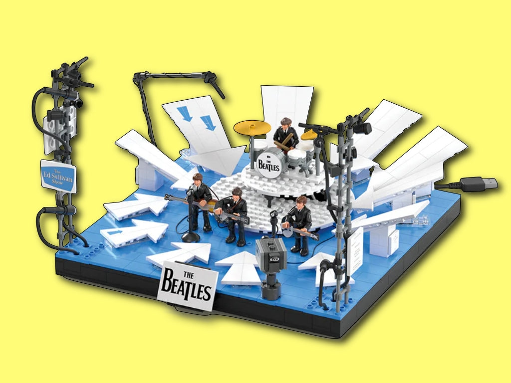 MEGA The Beatles Building Set with 681 Pieces, 4 Poseable Action Figures and Ed Sullivan Stage, with LED Lights