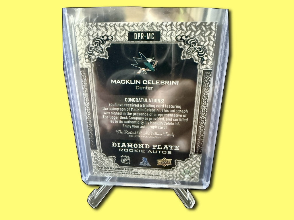 2024 - 2025 Upper Deck Black Diamond Maclin Celebrini "Diamond Plate Rookie Autos" 25/25